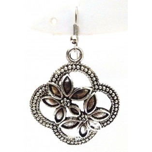 FLORAL Silver Oxidized Earring Hook Dangle Drop Long Ethnic India Novelty Tribal